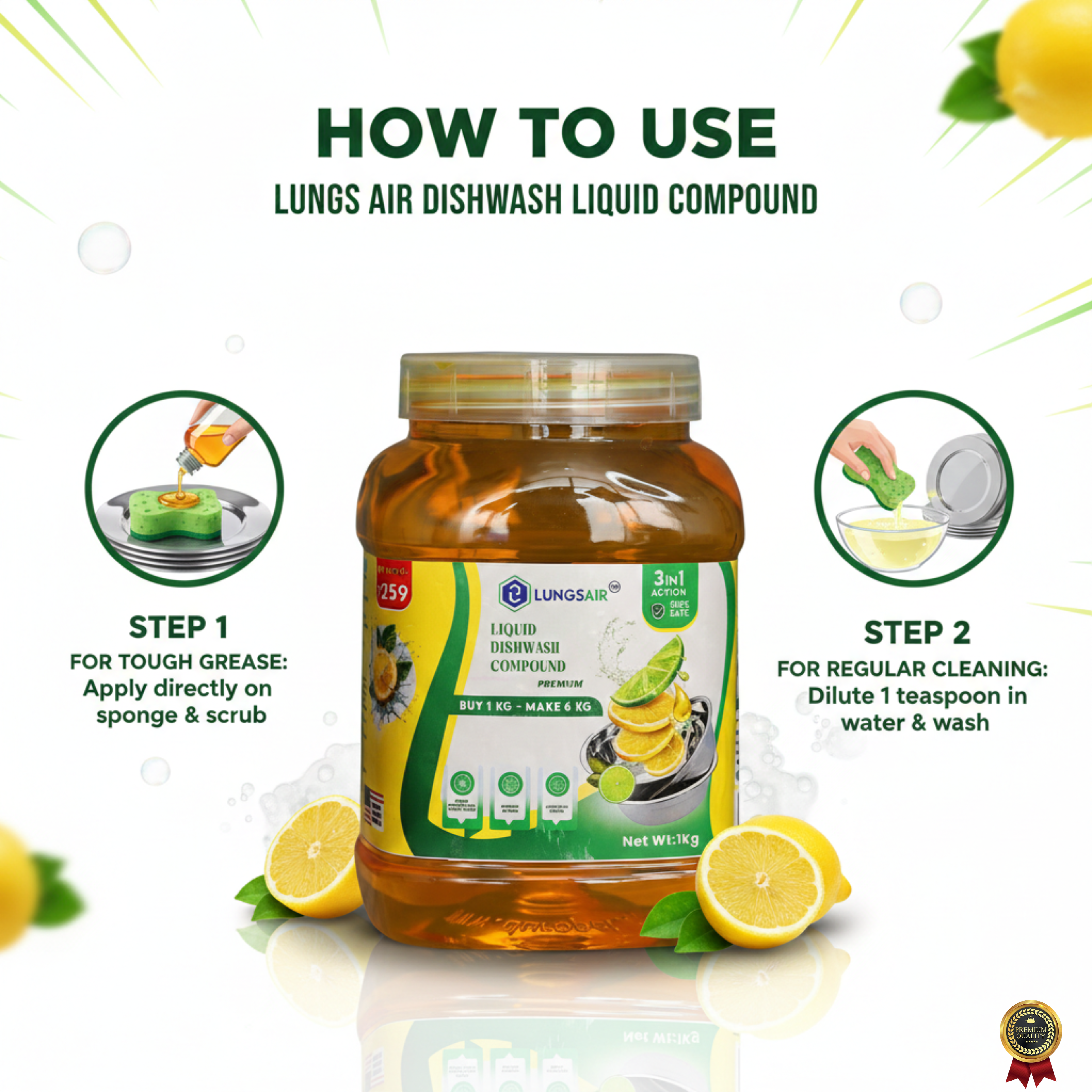 LUNGS AIR Dishwash Liquid Compound | Lemon
