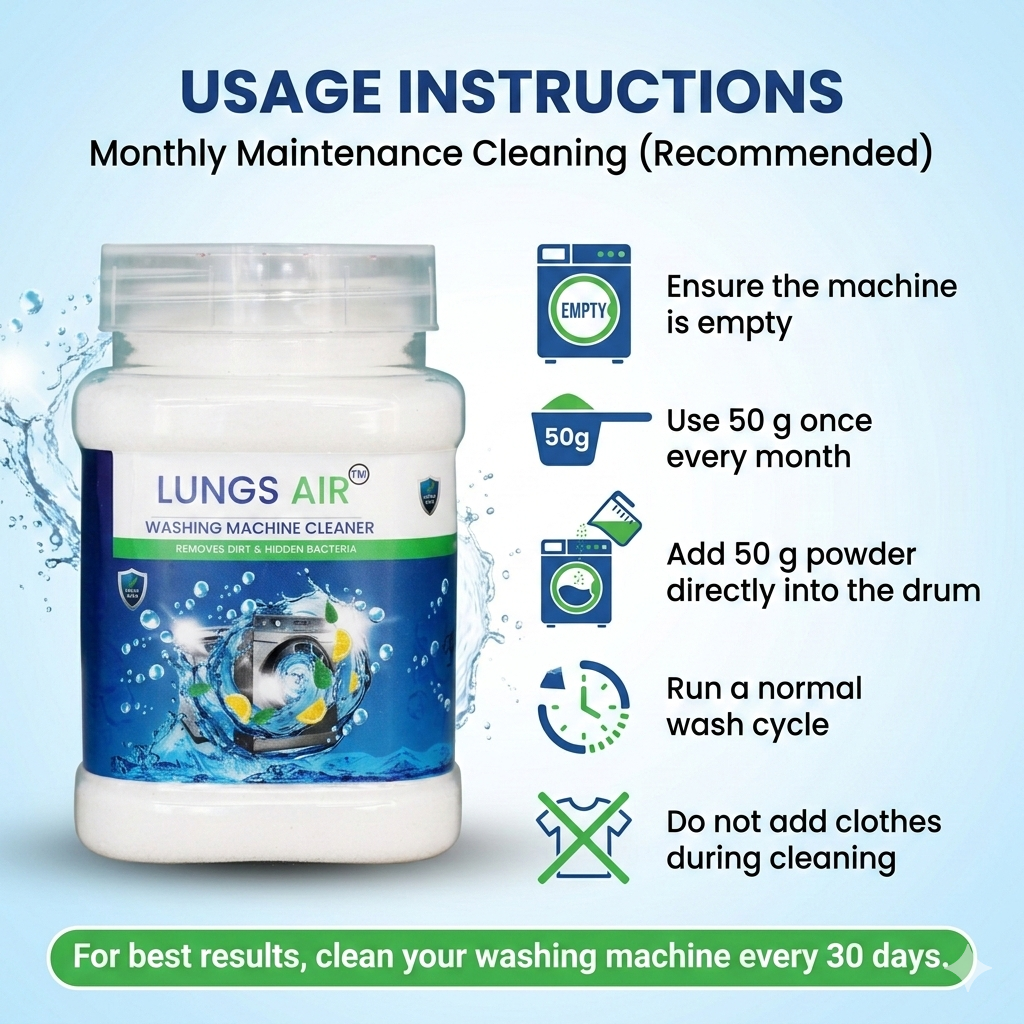 LUNGS AIR Washing Machine Deep Cleaning Powder | Lemon